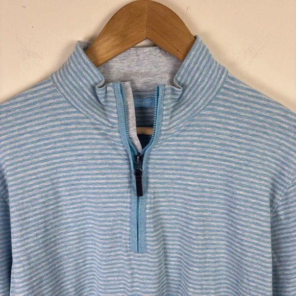 J McLaughlin Womens Sz M Shirt Pullover Striped 1/4 Zip Blue Gray Long Sleeve - Picture 2 of 9